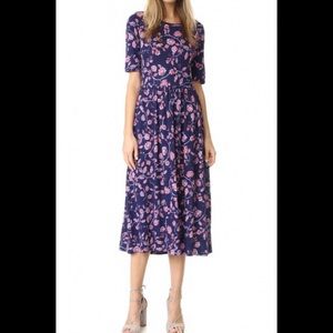 Rebecca Taylor Navy Blue Floral Short Sleeve Kyoto Linen Casual Maxi Dress XS